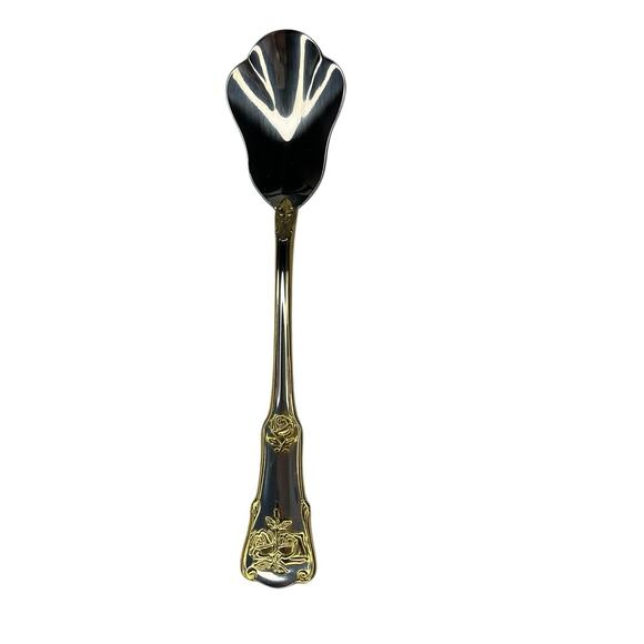 Royal Albert OLD COUNTRY ROSES Butter Spreader Sugar Spoon Set Gold Flatware - Picture 6 of 7